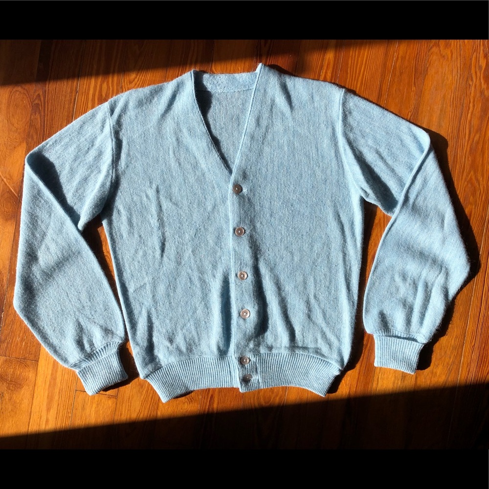 Vintage Powder Blue Varsity Style Cardigan